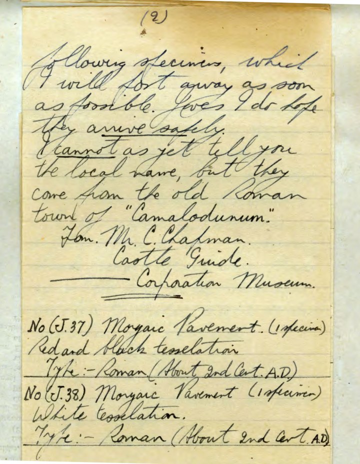 Extract of personal correspondence from Jackson to QM 3rd November 1941